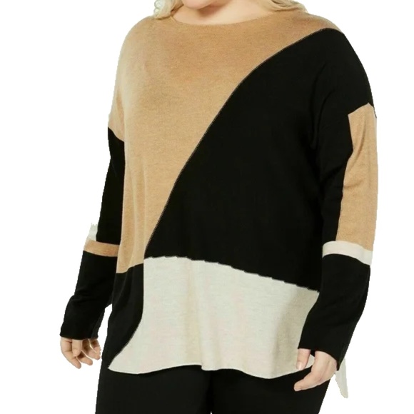 INC Women's Colorblock Hi/Lo Hem Sweater, Ginger Plus Sizes 0X/1X/2X/3X - Picture 1 of 9